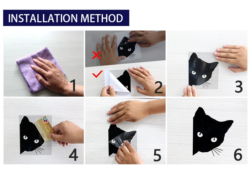 How to install black cat vinyl decal sticker on window or wall. 6-step guide for easy pet-themed home decor application.