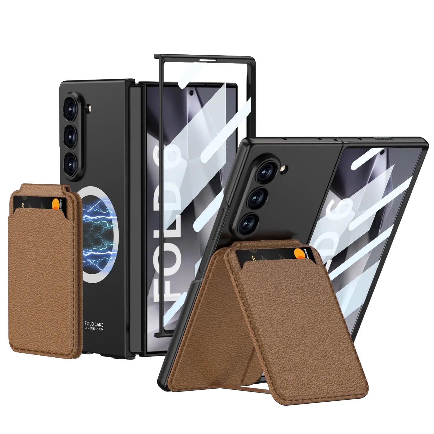 Wireless Charging PU Leather Hard PC with Screen Protector Card Bag Phone Cover for Samsung Galaxy Z Fold 6 Brown For Samsung Galaxy Z Fold 6 Tidesmit