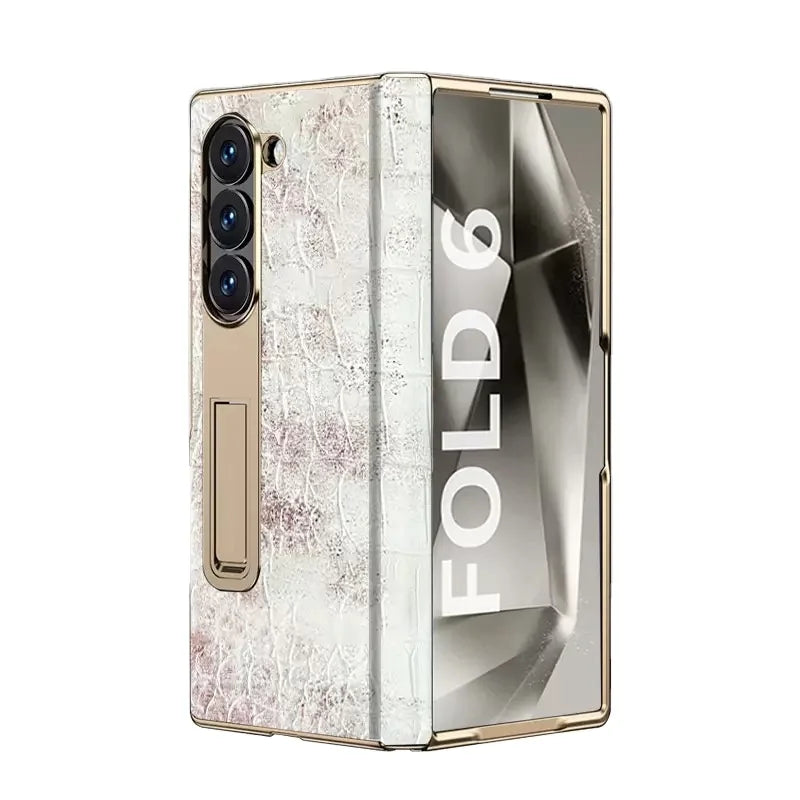 Gradient Colorful Crocodile Genuine Leather Electroplated Hinge Tempered Screen Protector for Samsung Galaxy ZFold 6 Z Fold 5 Tidesmit