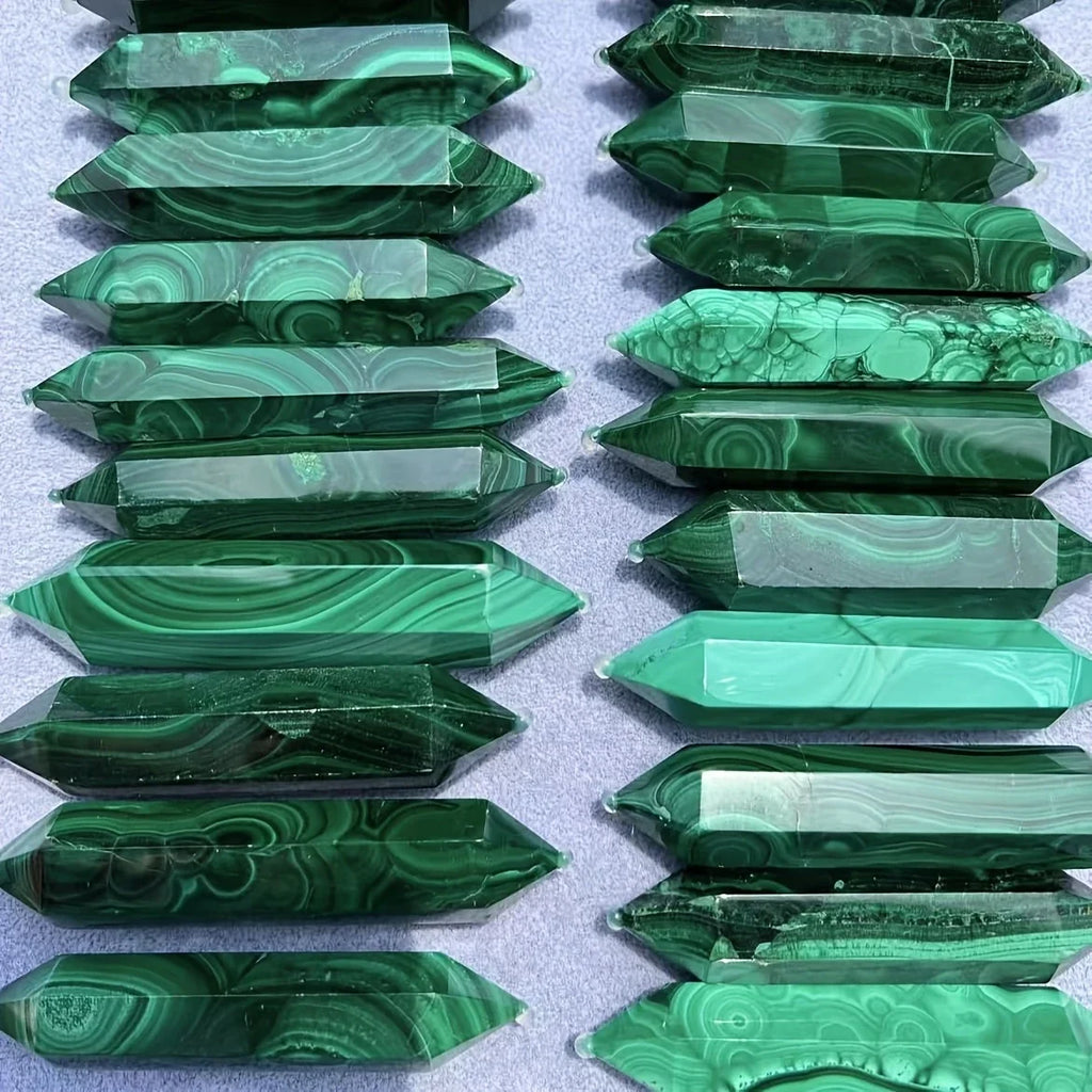 One Piece of Natural Rare Malachite Stone Double-Point Crystal Tower for Jewelry Making, Home Decor, and Holiday Gifts.