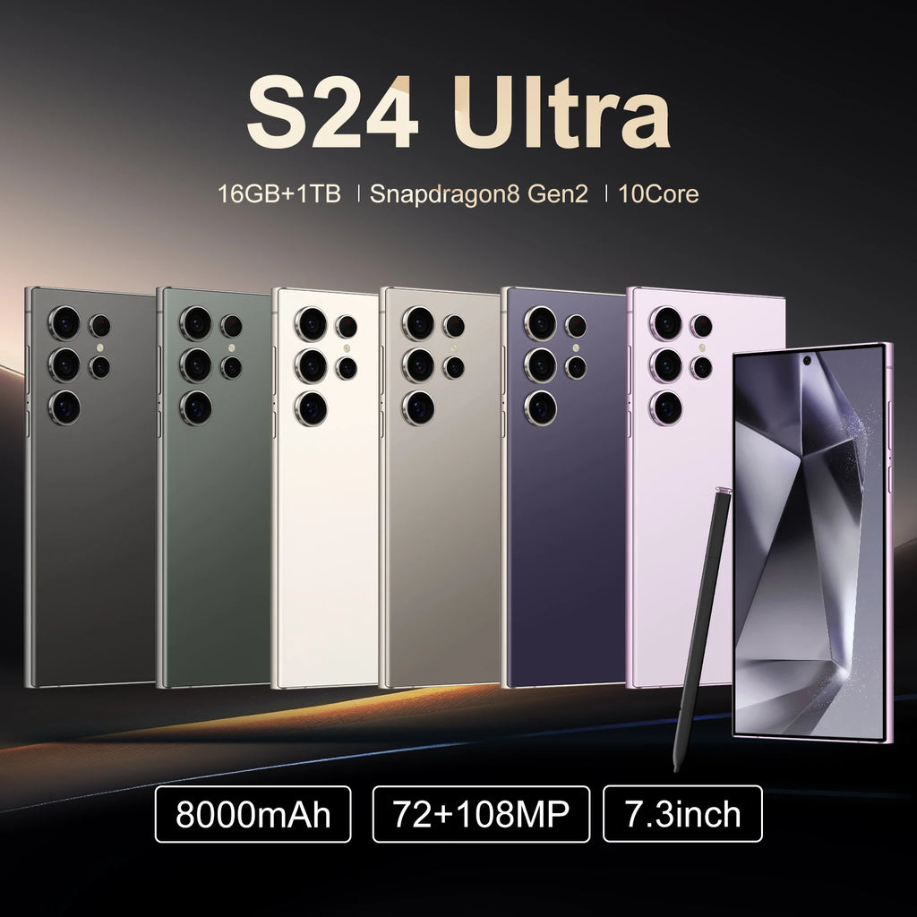 S24 Ultra 7.3 Inch 5G Smartphone with 108MP camera 16GB RAM 1TB storage and OLED display side view