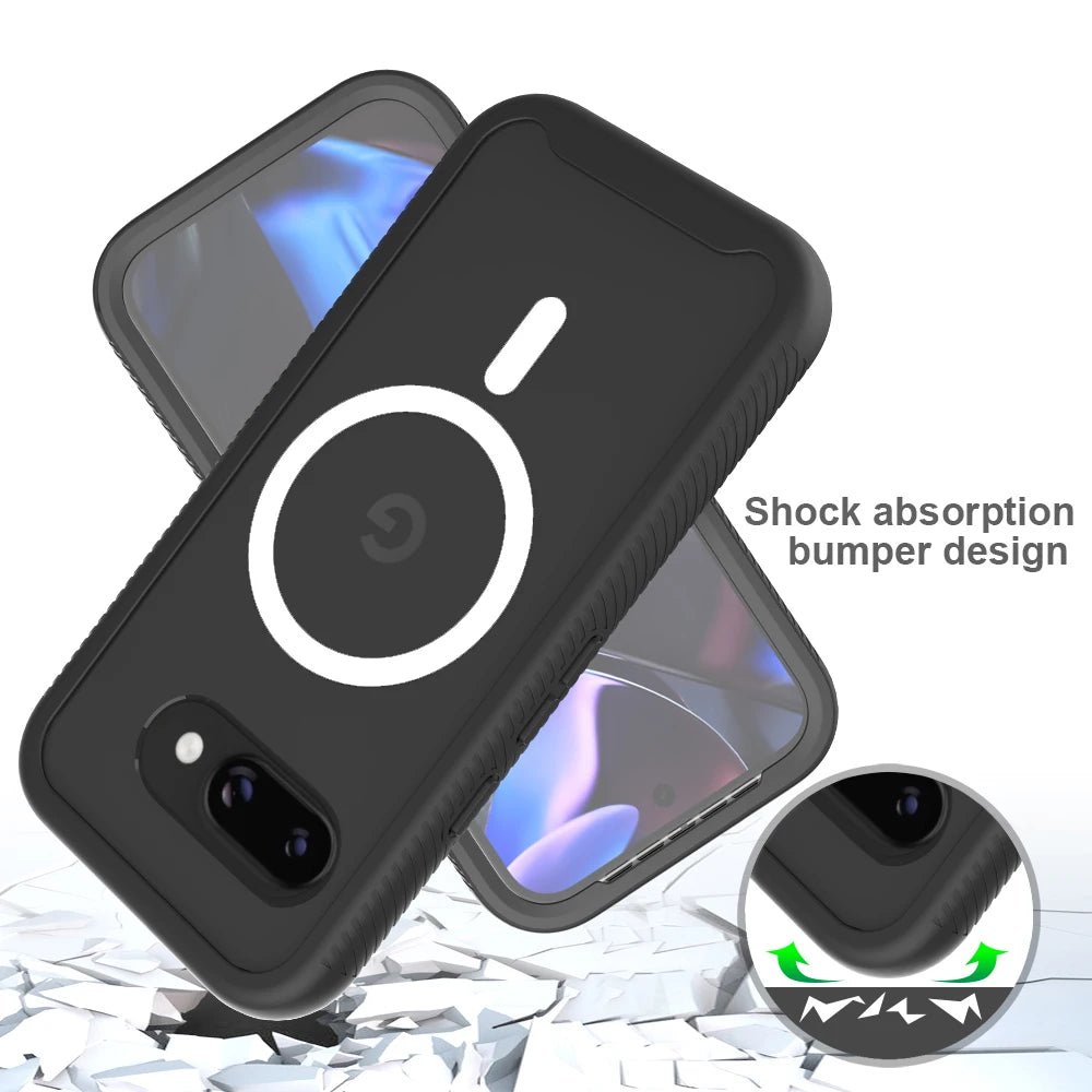 360 Full Body Protective Cover for Google Pixel 8A 9A 8 9 Pro XL PC PU Leather Screen Protector Wireless Charging Compatible Tidesmit