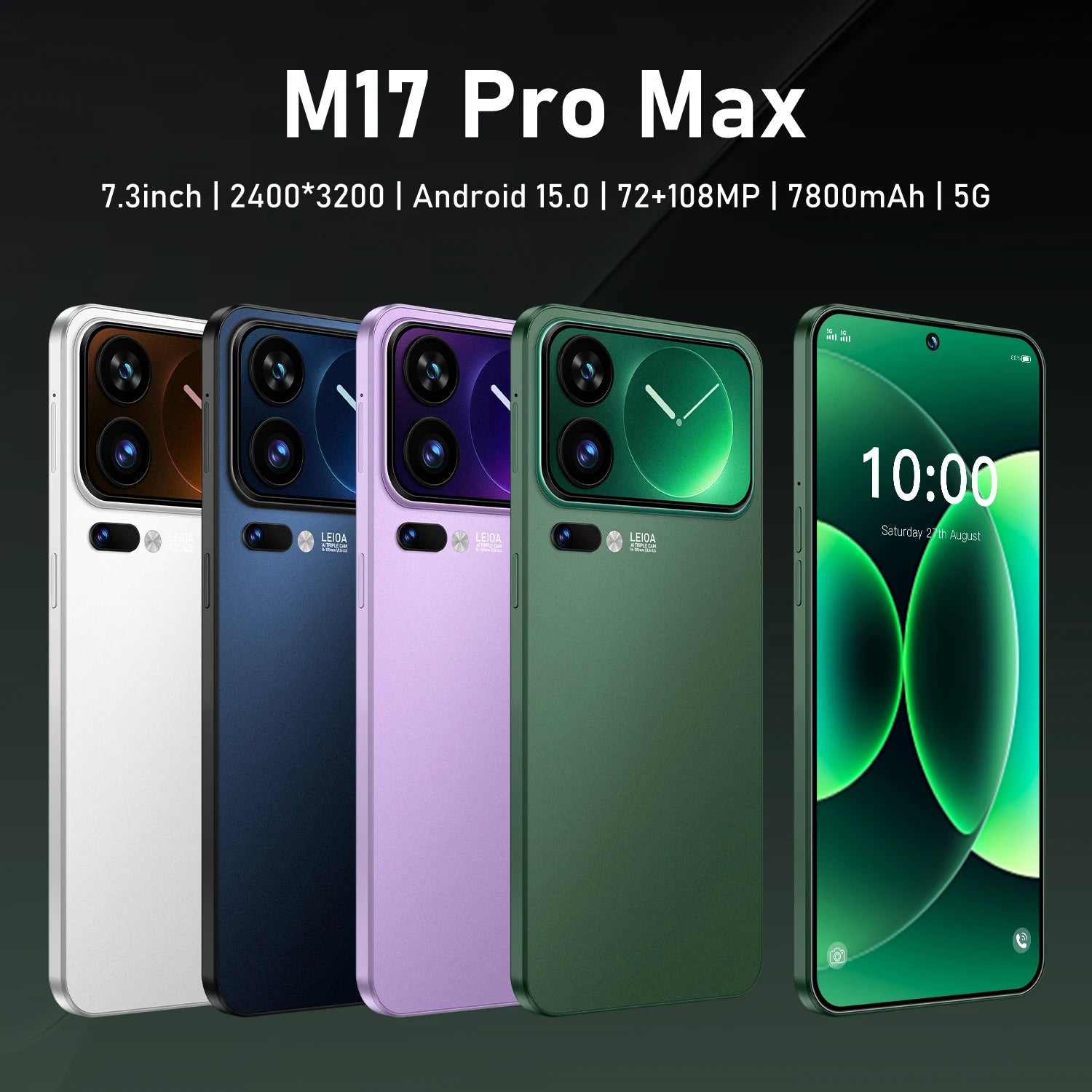 M17 Pro Max 7.3 inch 1TB 5G smartphone with 108MP camera and 120W fast charging in gallery view position 12