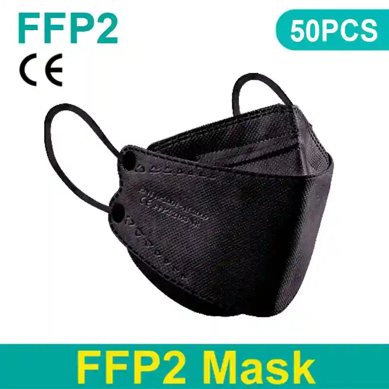 Black 4-layer FFP2 KN95 respirator mask with a textured, non-woven fabric design and elastic ear loops.