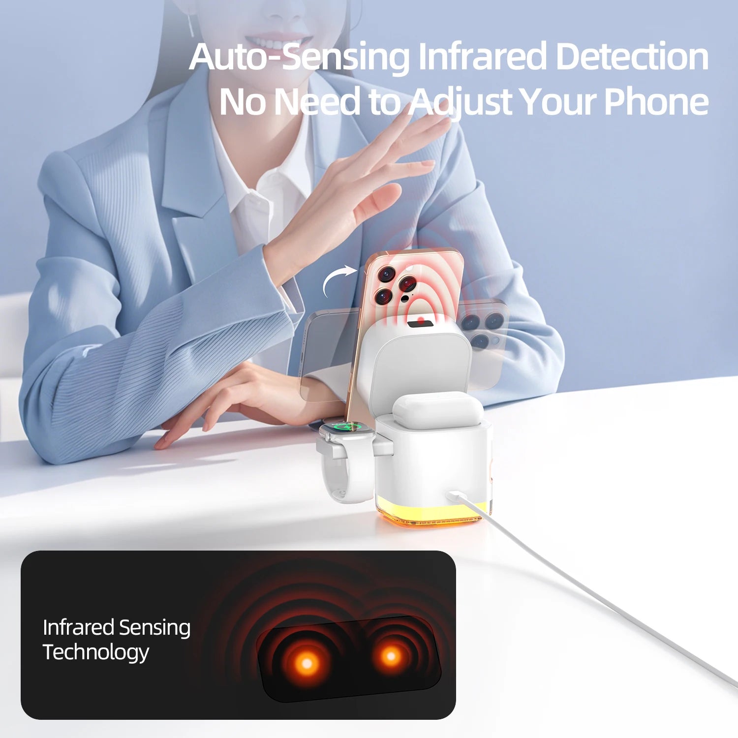 Multifunction Charger 5-in-1 Foldable Magnetic Wireless Charger With Built-in Cable Perfect for Bedroom/Office (OEM Support) Tidesmit