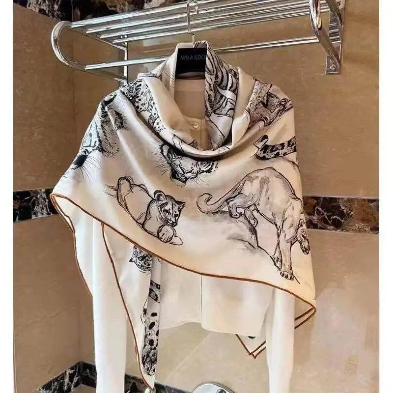 Luxurious 140x140cm Large Square Dalai's Studio Printed Brand Cashmere Silk Scarf Gift  for Elegant Individuals in Stock