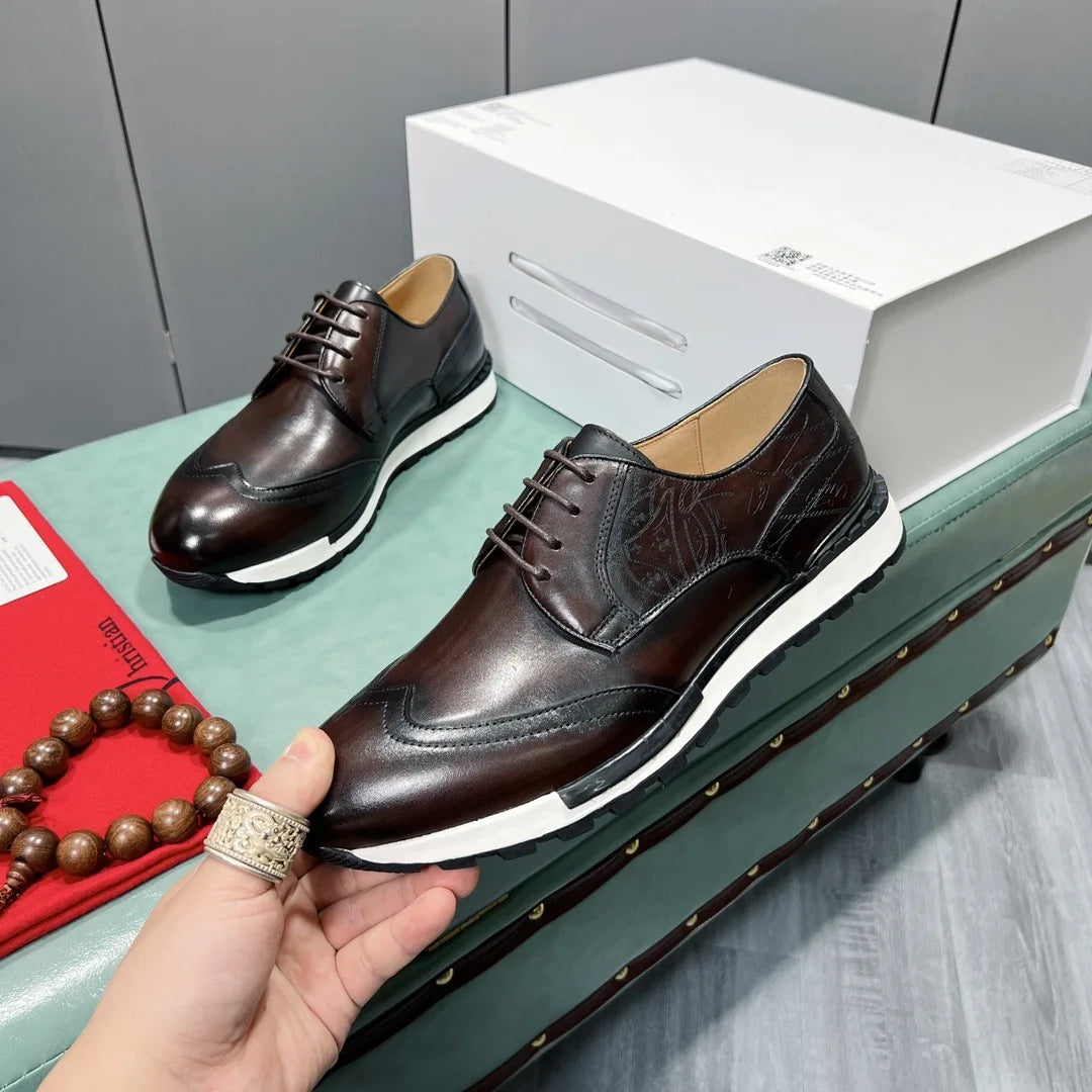Men's Luxury Business Office Wedding Loafers Genuine Leather Breathable Dress Shoes Comfortable Height Increasing