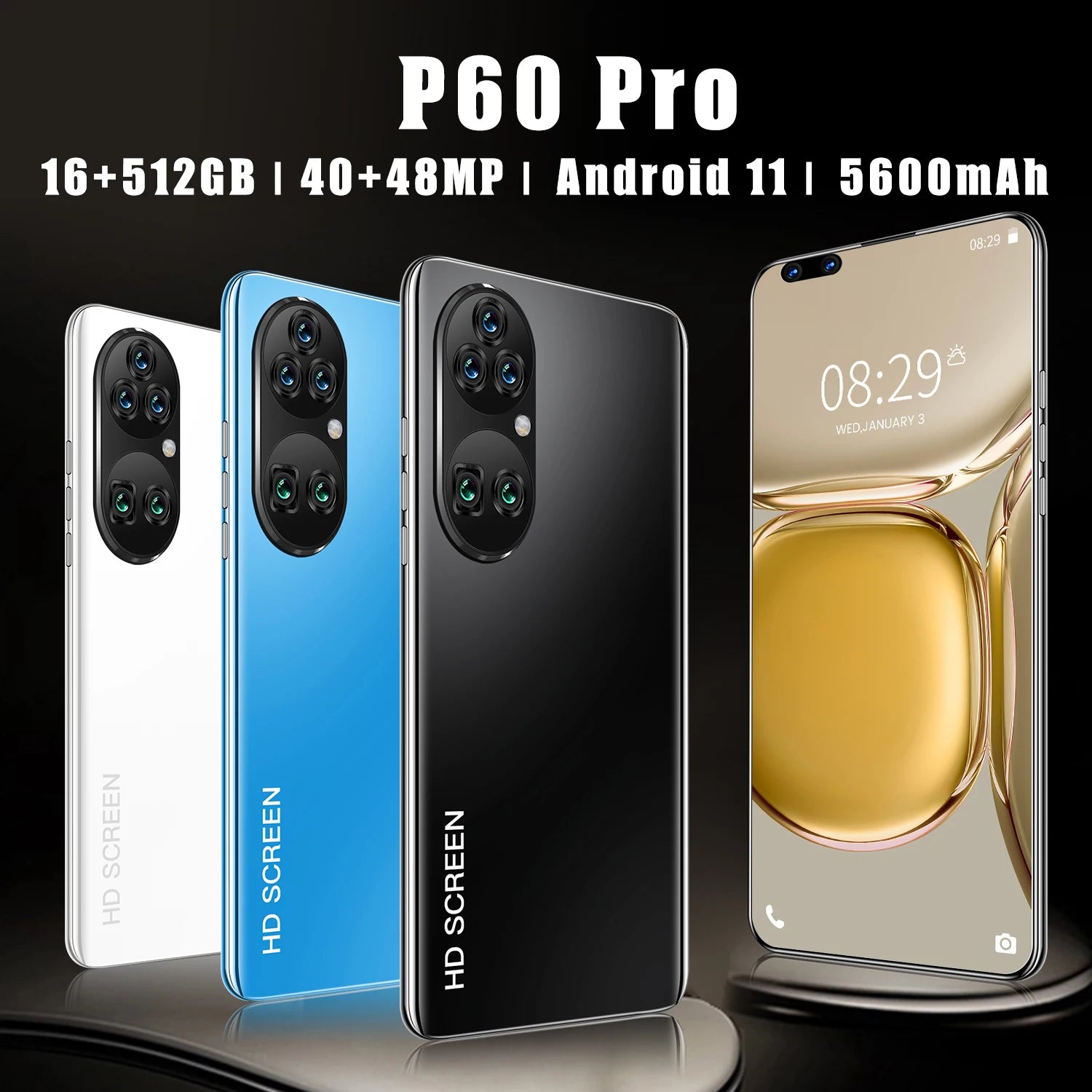 New P60 Pro 7.8 Inch 10 Core Smart Phone 16GB+512GB 4K HD GPS Navigation 5G Android SmartPhone 40+48MP Game Mobile Phone - Tidesmit