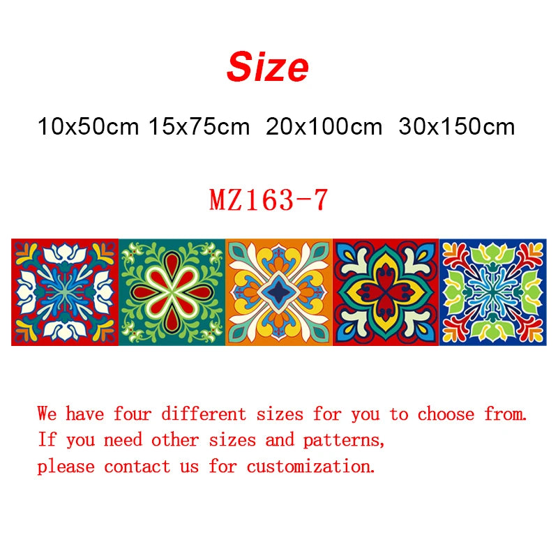 Colorful ceramic tile wall sticker set with floral medallion mosaic, green, blue, and orange peel-and-stick PVC