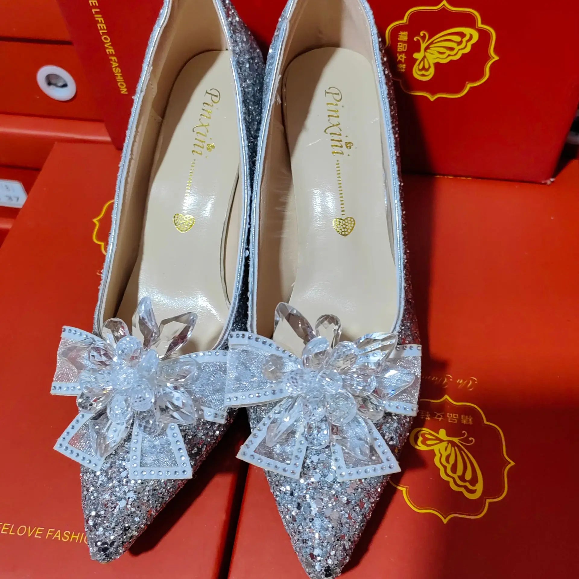 Luxury Shiny Champagne Gold High-heeled Women's Shoes Pointed Toe Designer Heels Ladies Sexy Bridal Wedding Gowns Shoe