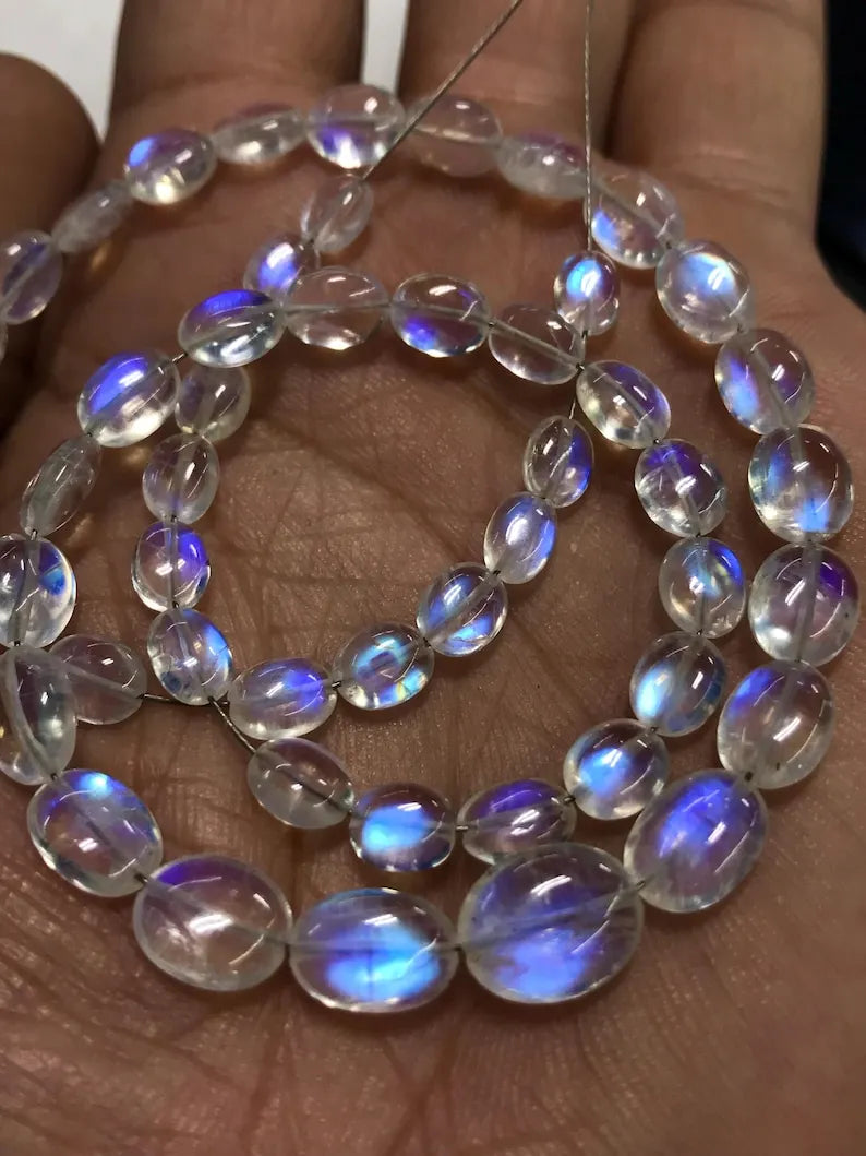 AAA High Quality so Gorgeous Natural Rainbow Moonstone Smooth Oval Briolette Blue Fire Gemstone for Jewelry