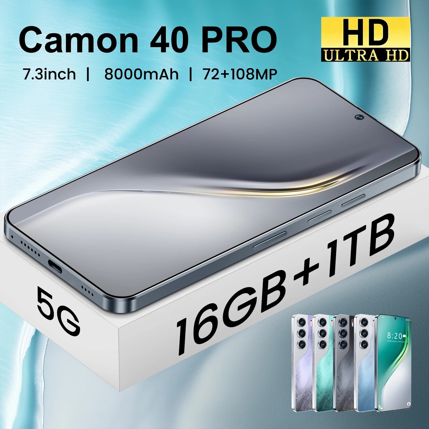 Hot Sale Camon 40 Pro 16GB+1TB 7.3 Inch 5G Smart Phone 100W Original HD Android 14 Unlocked Dual Card New for Spanish Speaking - Tidesmit