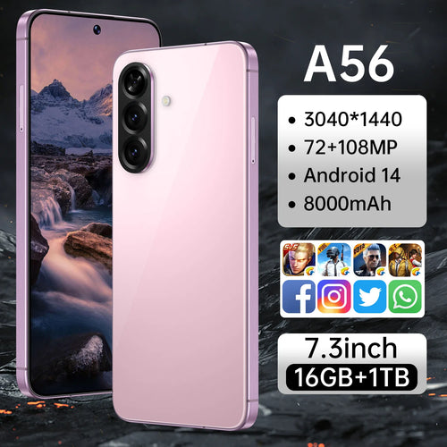Pink smartphone with dual rear cameras and curved edge display, front and back view.
