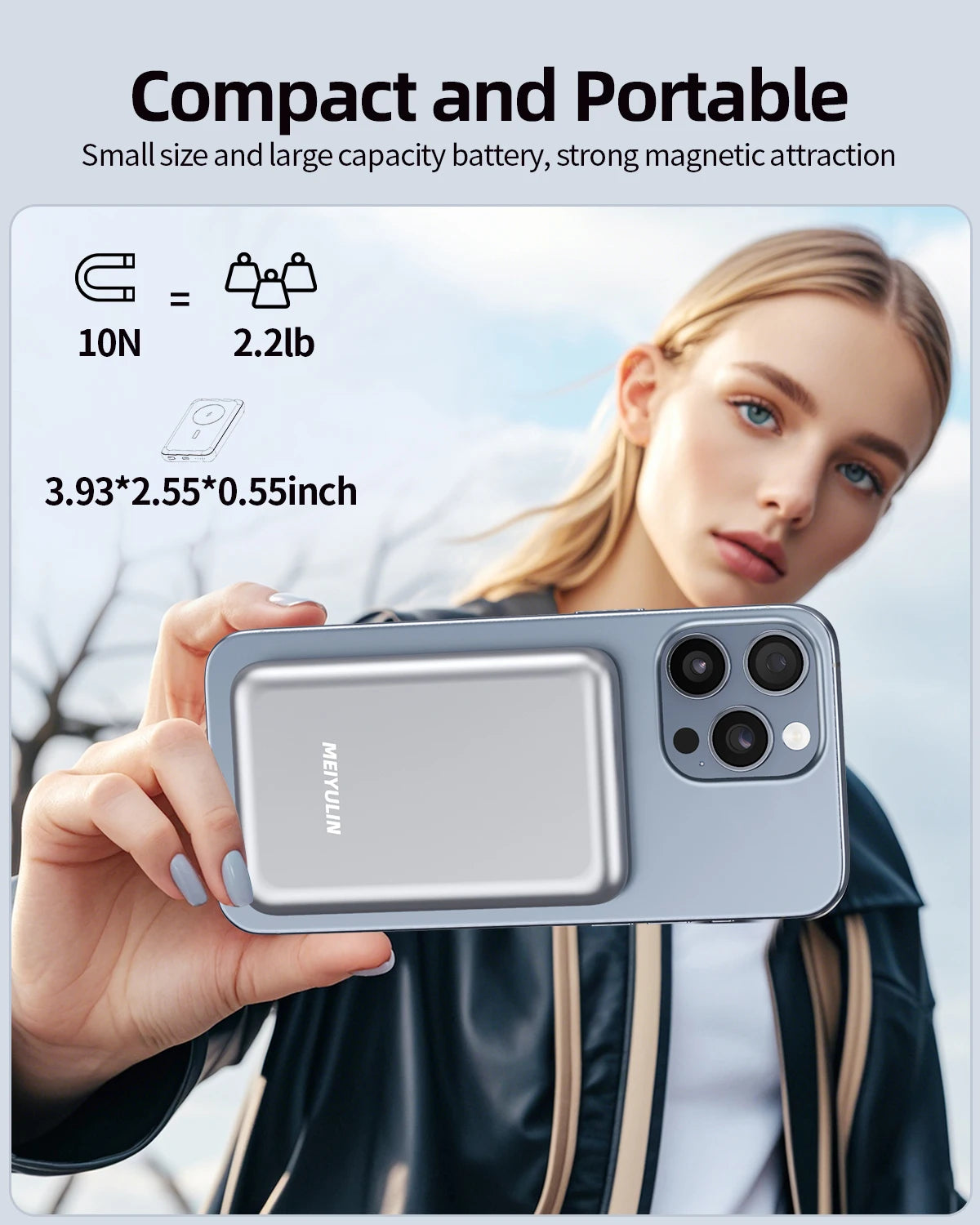 Power bank charger-10000mAh Power Bank Magnetic Wireless Metal Fast Charging PD20W Type C Port Battery Pack Portable Powerbank for iPhone Samsung Tidesmit