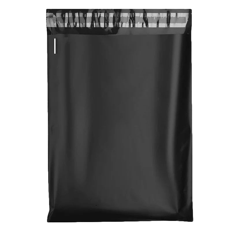 Black flat poly shipping mailer bag with self-seal closure, thick waterproof 10x13