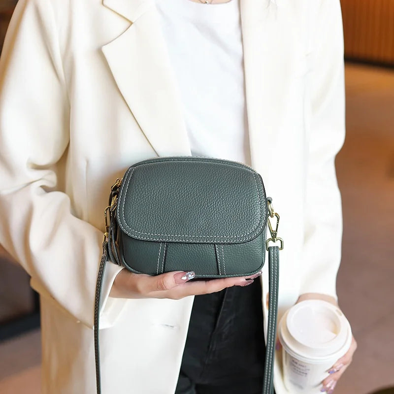 Retro Genuine Leather Underarm Shoulder Bag Mobile Phone Cross Bag Luxury Designer Mini Dress Waterproof Splicing Women Handbags