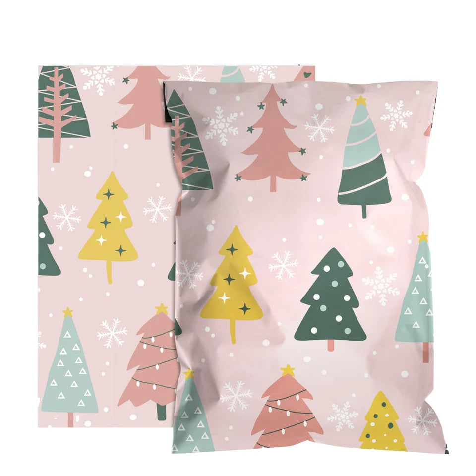 Poly Mailers Biodegradable Eco-friendly Pink Christmas Tree Shipping Bags 1 Mil Thickness Waterproof TearResistant Mailing
