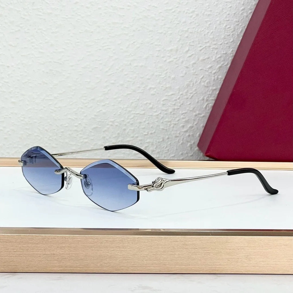 Luxury Designer Sunglasses for Men and Women Frameless Gold Titanium Metal Frame with UV400 Protection Fashionable Brand Case