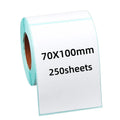 Sky blue thermal label roll, 70x100mm, 250 sheets, blank print area
