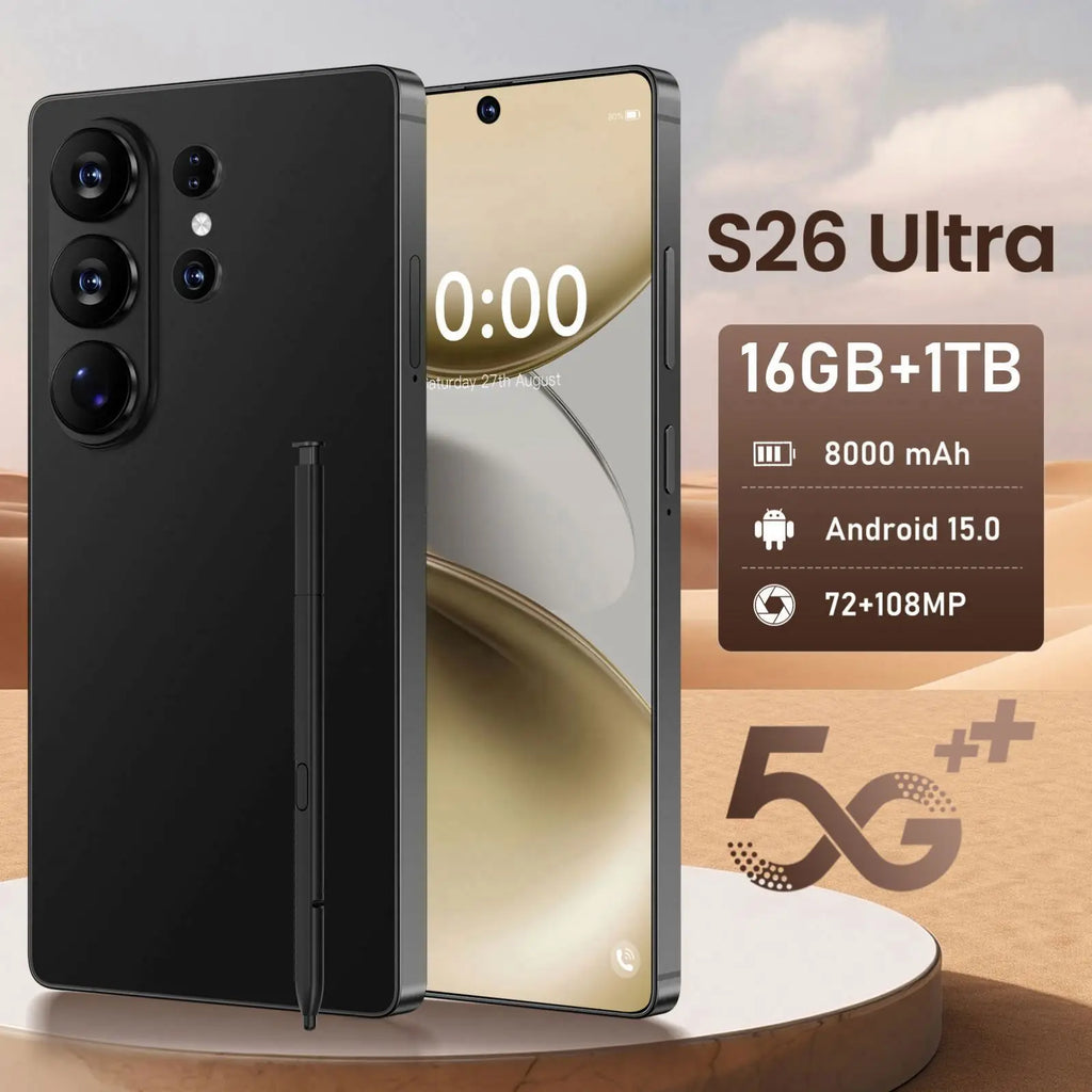 2026 S26 Ultra 5G Android 15 Smartphone with 7.3 inch HD display and 108MP camera 16GB RAM 1TB storage