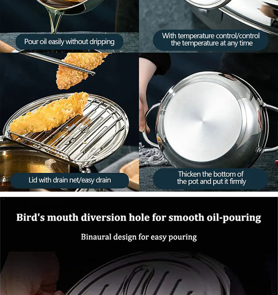 Japanese-Style Tempura Fryer Mini Oil-Saving Deep-Frying Pot Household Small Fryer with Special Temperature Control