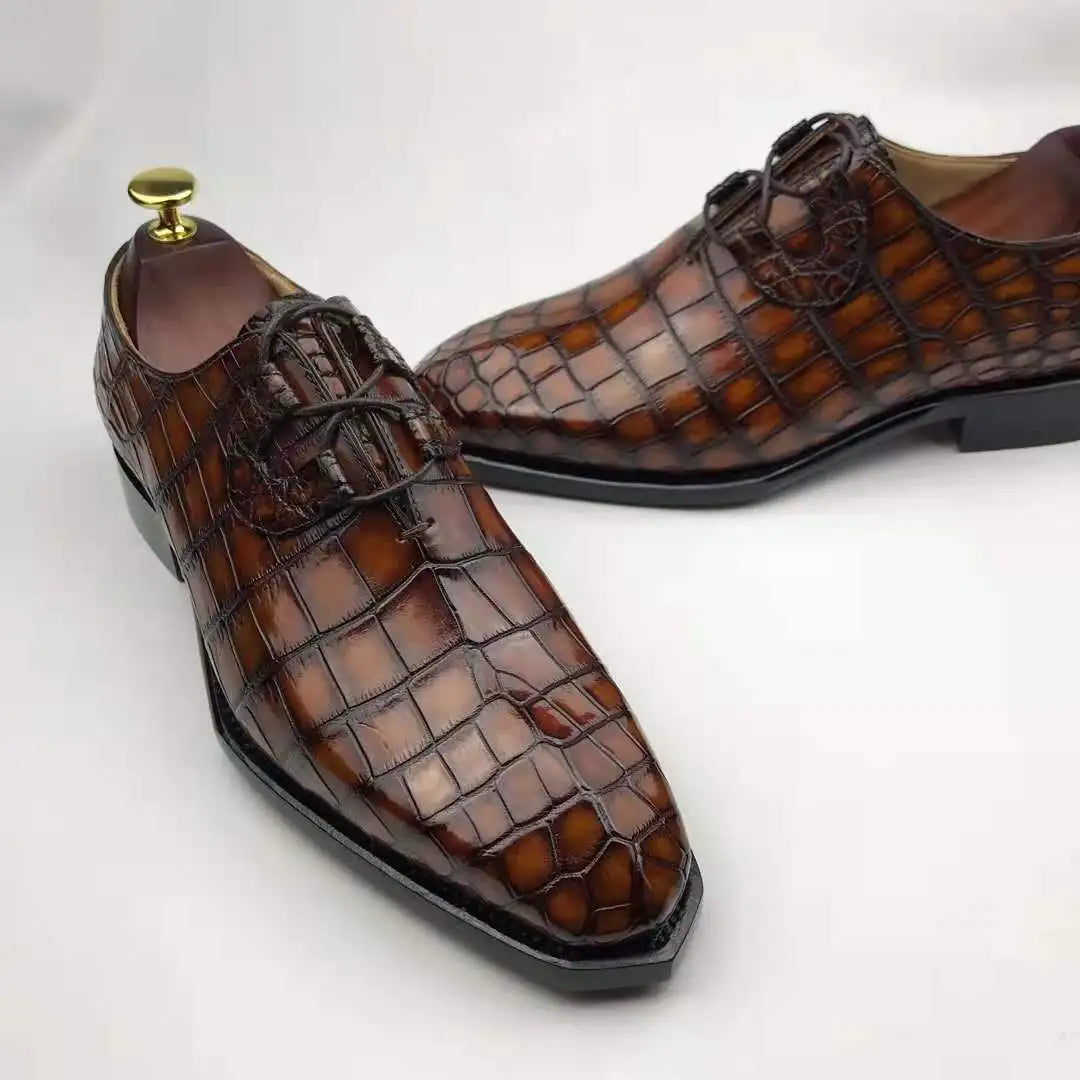 Goodyear Welt Handmade Branded Shoes Men Genuine Crocodile Leather Formal Mens Shoes Alligator Skin Luxury Dress Shoes & Oxfords