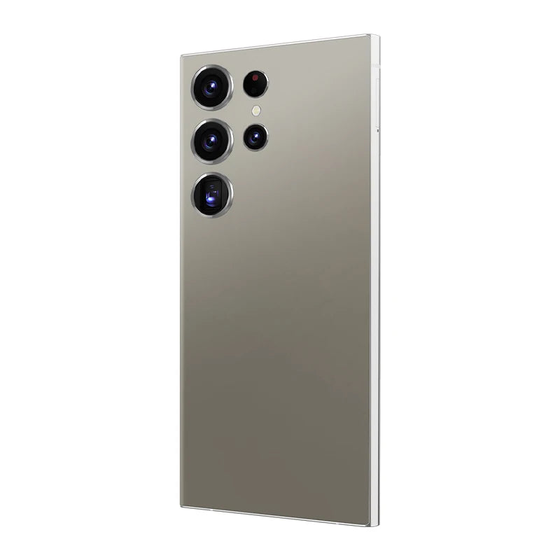 Close-up of S24 Ultra metallic frame showing side power buttons and charging port on the sleek 5G smartphone.