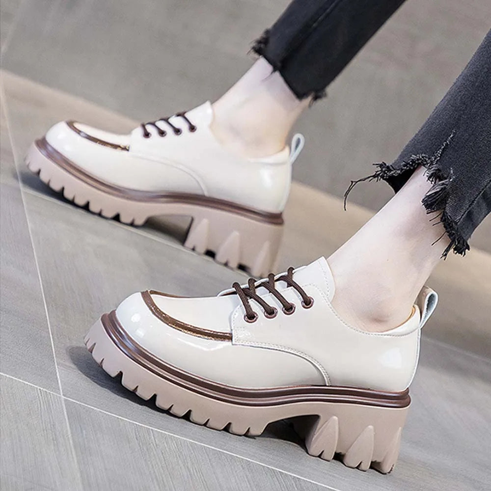 2025 New Women's British Style Spring Autumn Color Blocked Fashion Thick Heel Thick Soled Height Increasing Loafers for Women