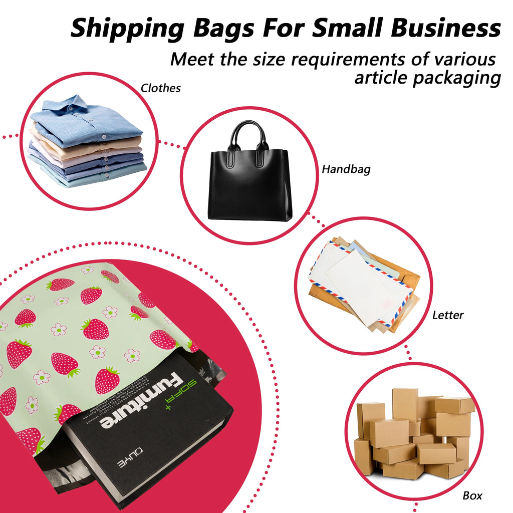 10x13 Inch 50Pcs Eco-Friendly Strawberry Printed 2.5mil Poly Mailers Waterproof Tearproof Self-Seal Fast 2Day USA 5Day Delivery