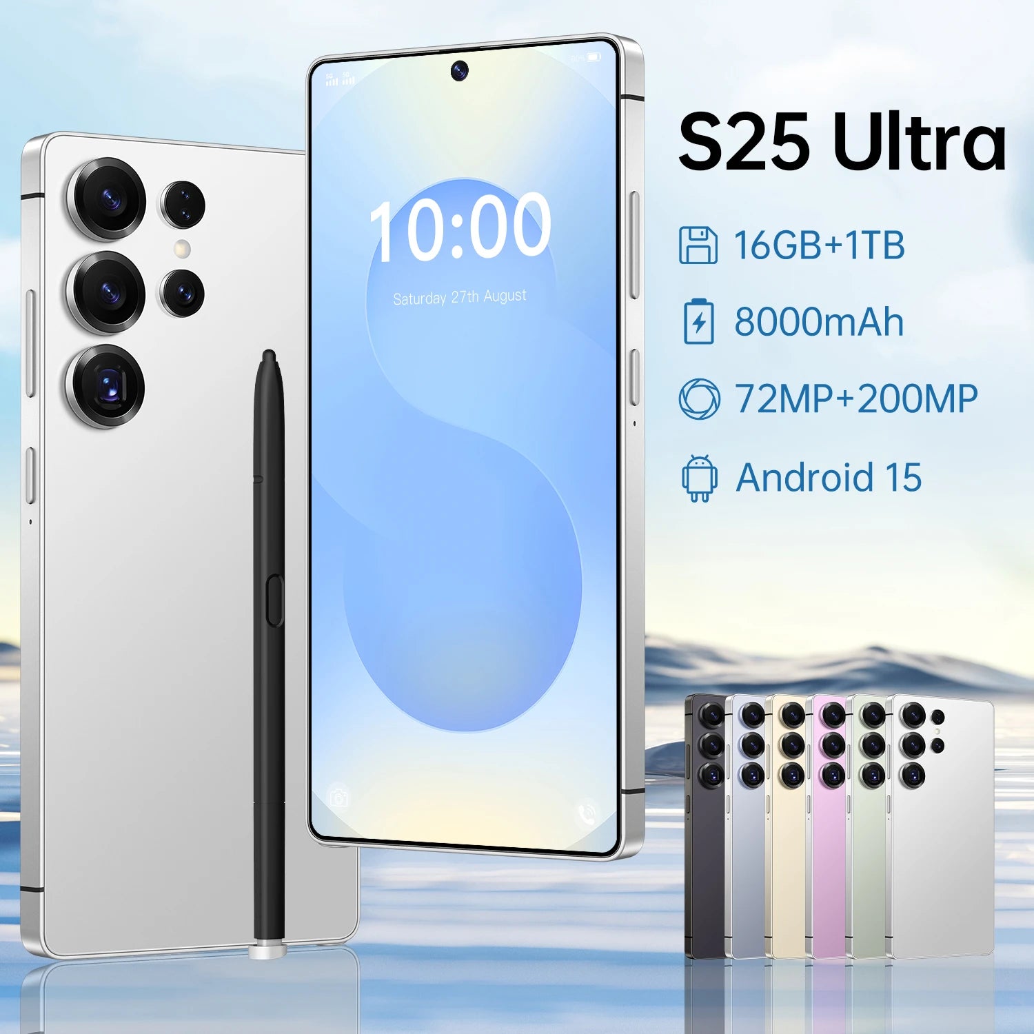 S25 Ultra 5G Smartphone with 7.3-inch display, 16GB RAM, 1TB storage, 108MP camera, and 8000mAh battery, French version