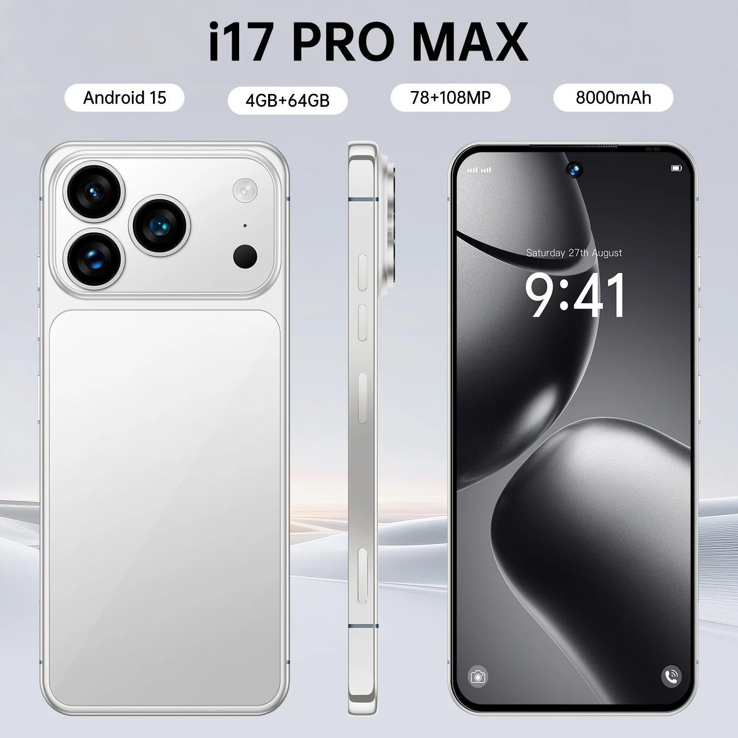 Tidesmit I17 Pro Max 7.3 inch 5G smartphone with 108MP camera and 7800mAh battery in sleek modern finish