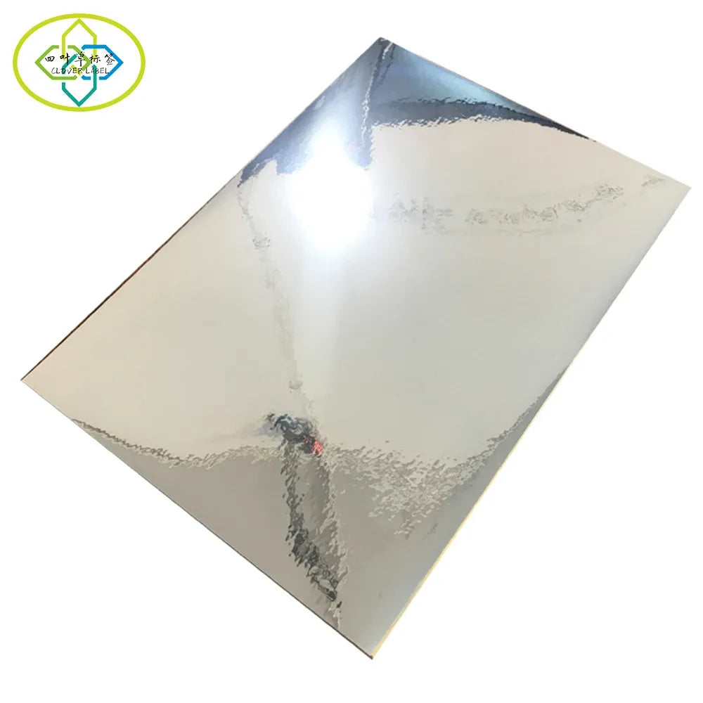 A4 glossy silver vinyl sticker paper sheet, reflective surface with light backing
