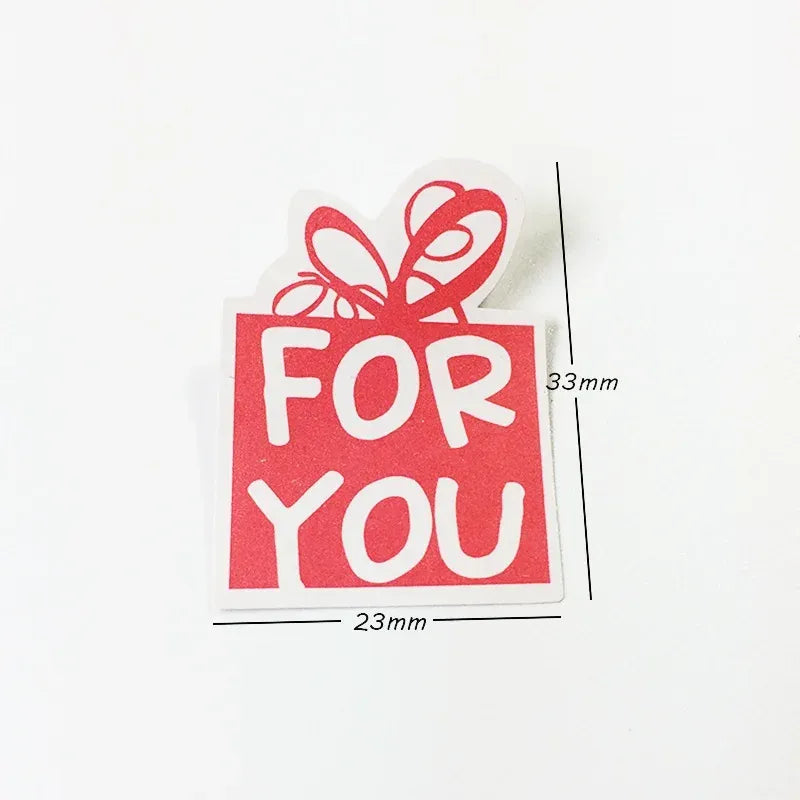 Pink 'For You' sealing sticker with gift-box bow icon, 23mm x 33mm