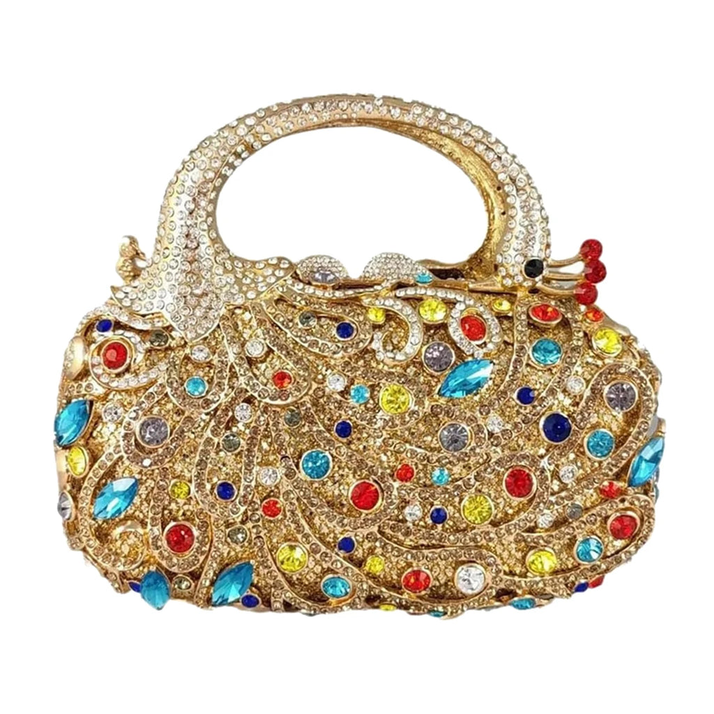 Luxury Peacock Crystal Handbag Ladies Sparkling Rhinestone Evening Clutch Chain Strap Magnetic Closure Classic Casual Fashion