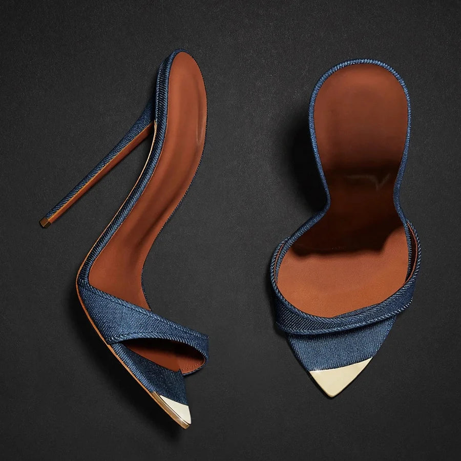 Custom logo and Color 12 cm Heel New Design Ladies Summer High Heel Sandals Women Sandals 2023 Mule Shoes Women