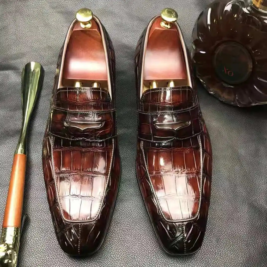 Goodyear Welt High Quality Shoes Men Luxury Handmade Men Shoes Genuine Crocodile Leather Wedding Party Loafers Shoes for Men