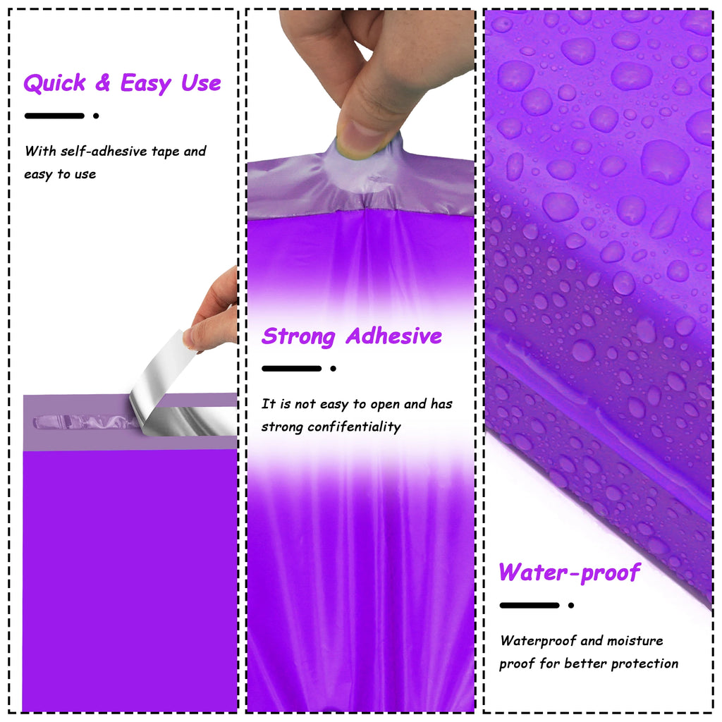 100 Pack Purple 10x13 Inch Waterproof Poly Mailers 2 Mil Eco-Friendly Strong Adhesive for Clothing Small Business Shipping