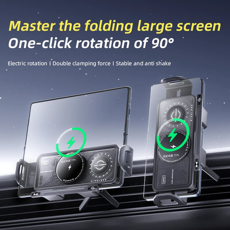 Best 2025 Multifunctional 15W Universal Electric 90° Flexible Rotation Car Wireless Charger Large Screen Bracket Holder for Gift Tidesmit