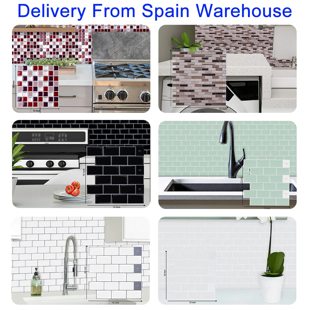 Vividtiles Big Size 12*12 inch Self adhesive Waterproof Heatproof Vinyl Wallpaper 3D Peel and Stick Mosaic Tiles - 5 Sheet