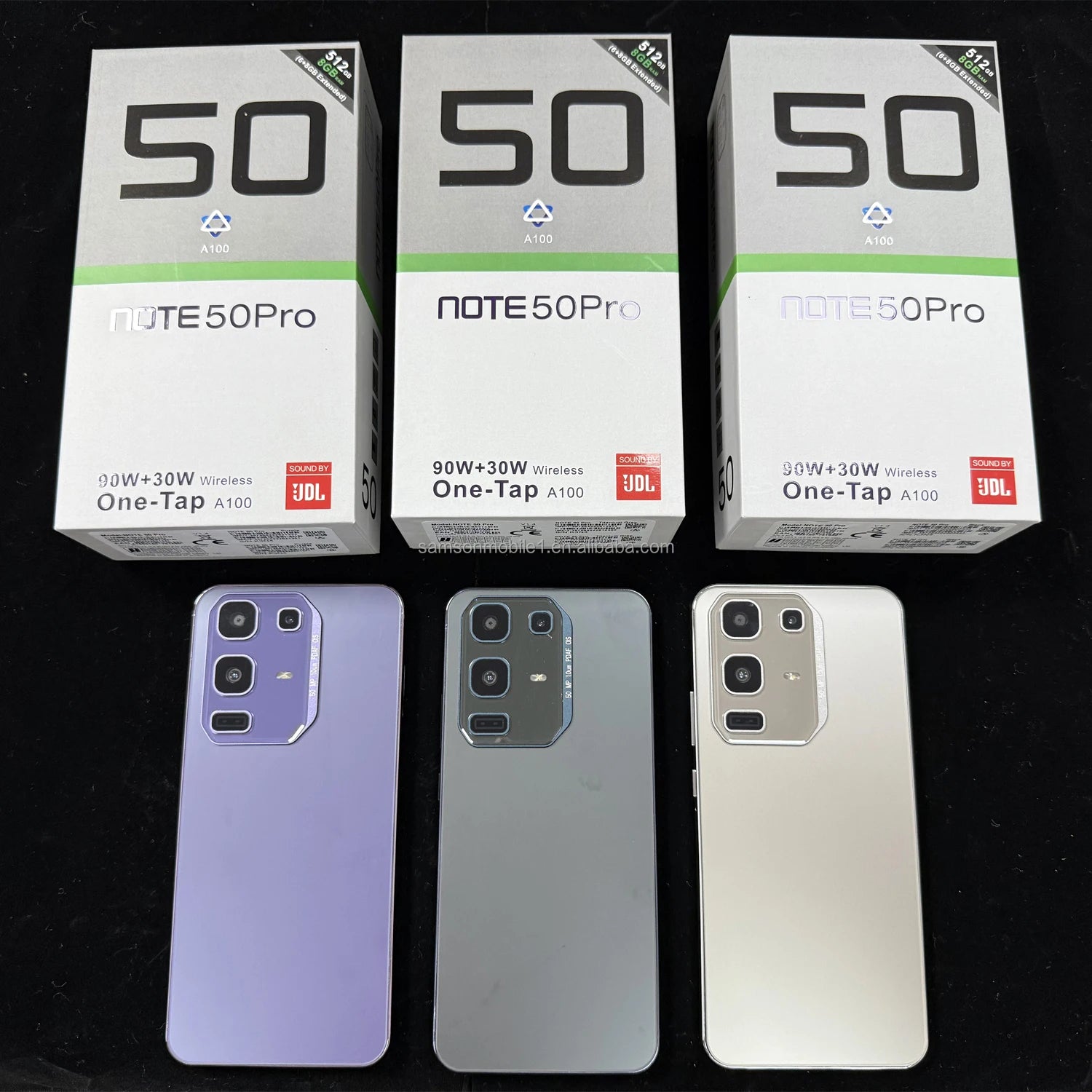 Tidesmit Note 50 Pro 5G smartphone with LED display, 50MP camera, 90W charging, MTK processor, 8GB RAM, 256GB storage.