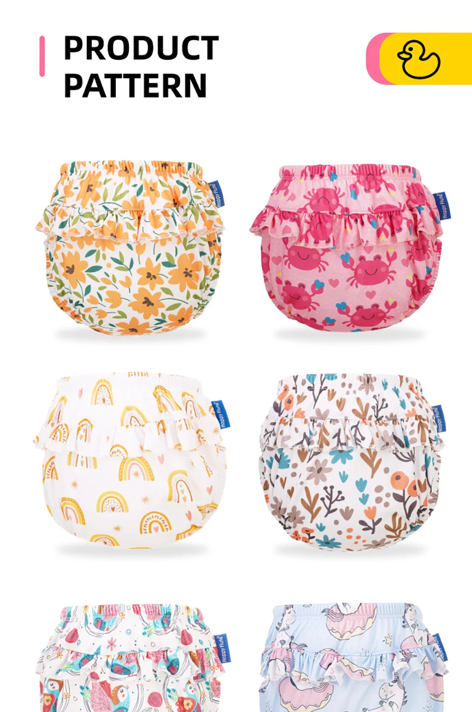 HappyFlute New Print 3Sizes 6-25Kg Soft Waterproof Swimming Pants Flower Wavy Edge Baby Girl's Printed Cloth Diaper Beach Pants