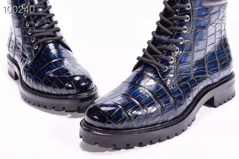 Stylish Men's Leather Boots Rubber Sole Luxury Genuine Crocodile Leather Shoes High Top Quality Ankle Boots for Men Shoes