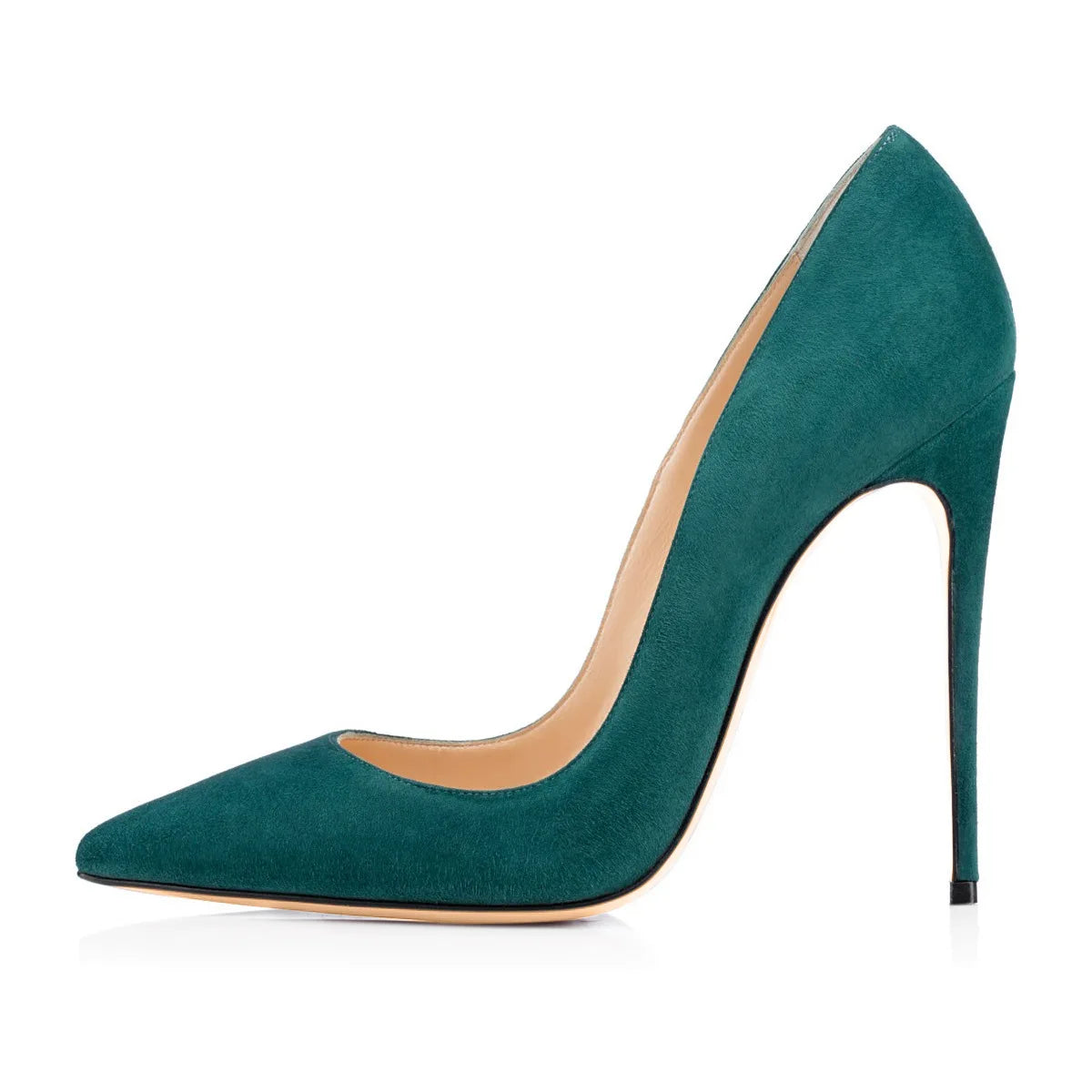 2022 New Arrival Pointed Toe Sexy Large Size 44 45 Luxury Fashion Suede Green Pumps Stiletto Heels for Ladies
