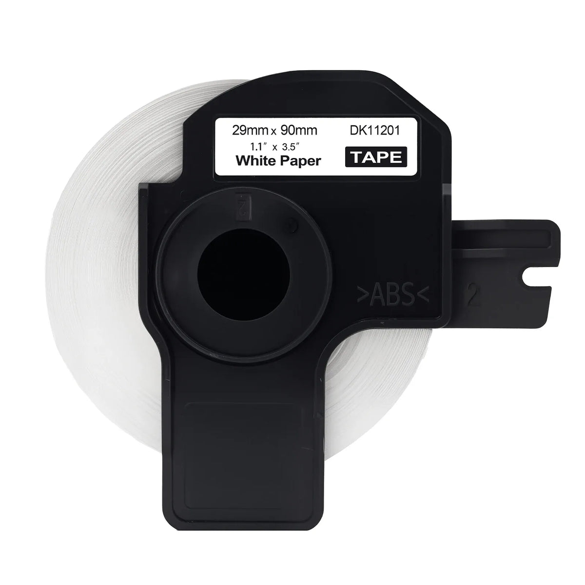 White thermal address label roll, 29mm x 90mm, DK11201 on black cartridge