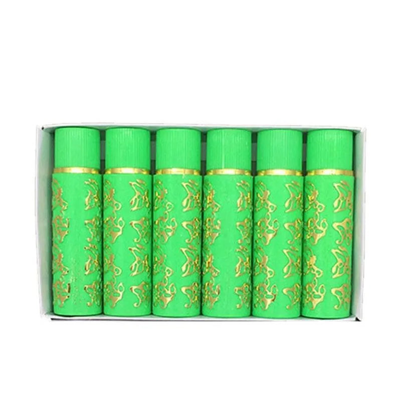 6pcs magic color-changing lipstick set in green tubes with gold butterfly details for long-lasting lip makeup.