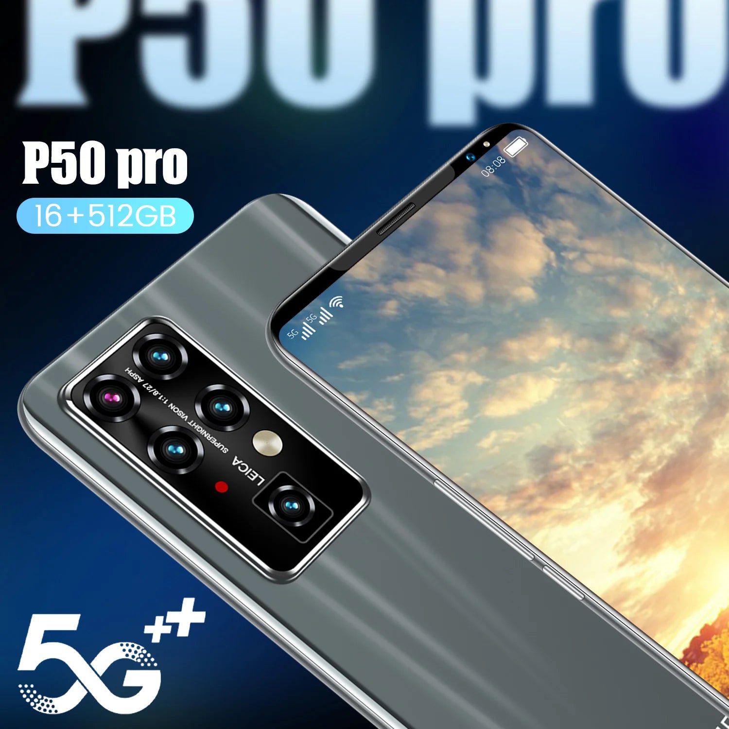 New P60 Pro 7.8 Inch 10 Core Smart Phone 16GB+512GB 4K HD GPS Navigation 5G Android SmartPhone 40+48MP Game Mobile Phone - Tidesmit
