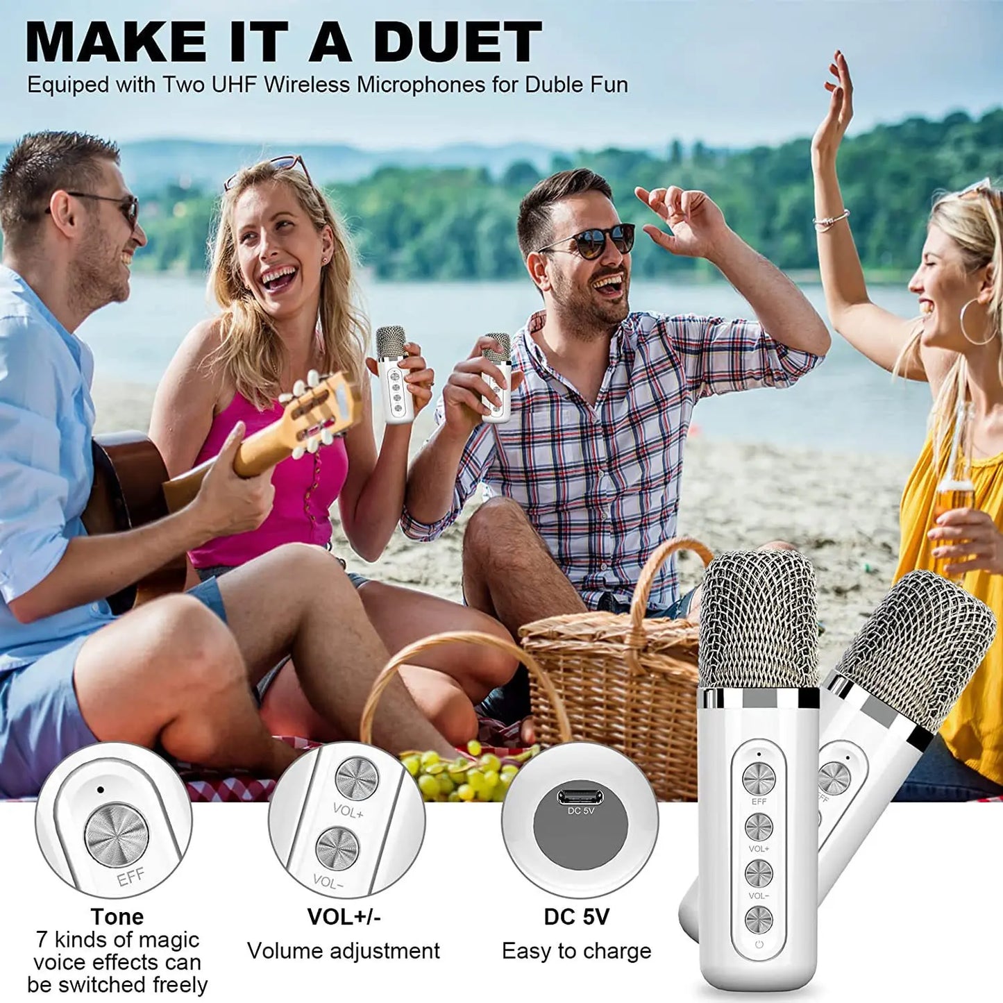Bluetooth Speaker -Ktv Stereo Karaoke Machine Portable Bluetooths Karaoke Speaker for Adults and Kids With 2 Wireless Microphones