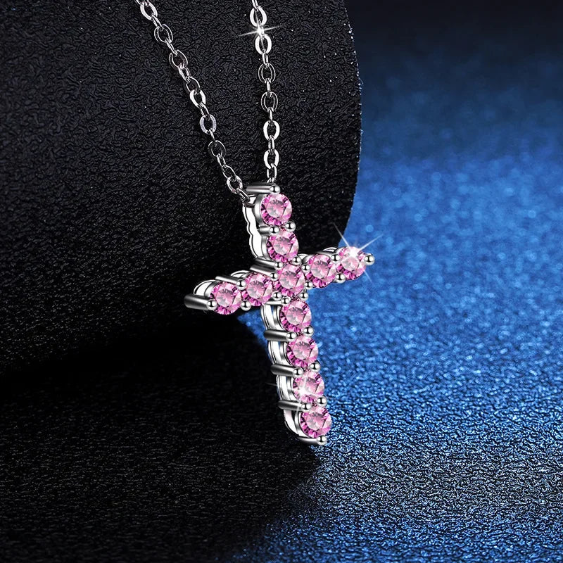 Hip Hop Full Diamond Colored Moissanite Pendant Platinum PT950 18K Gold Necklace Women's Classic Cross GRS Certified Geometric
