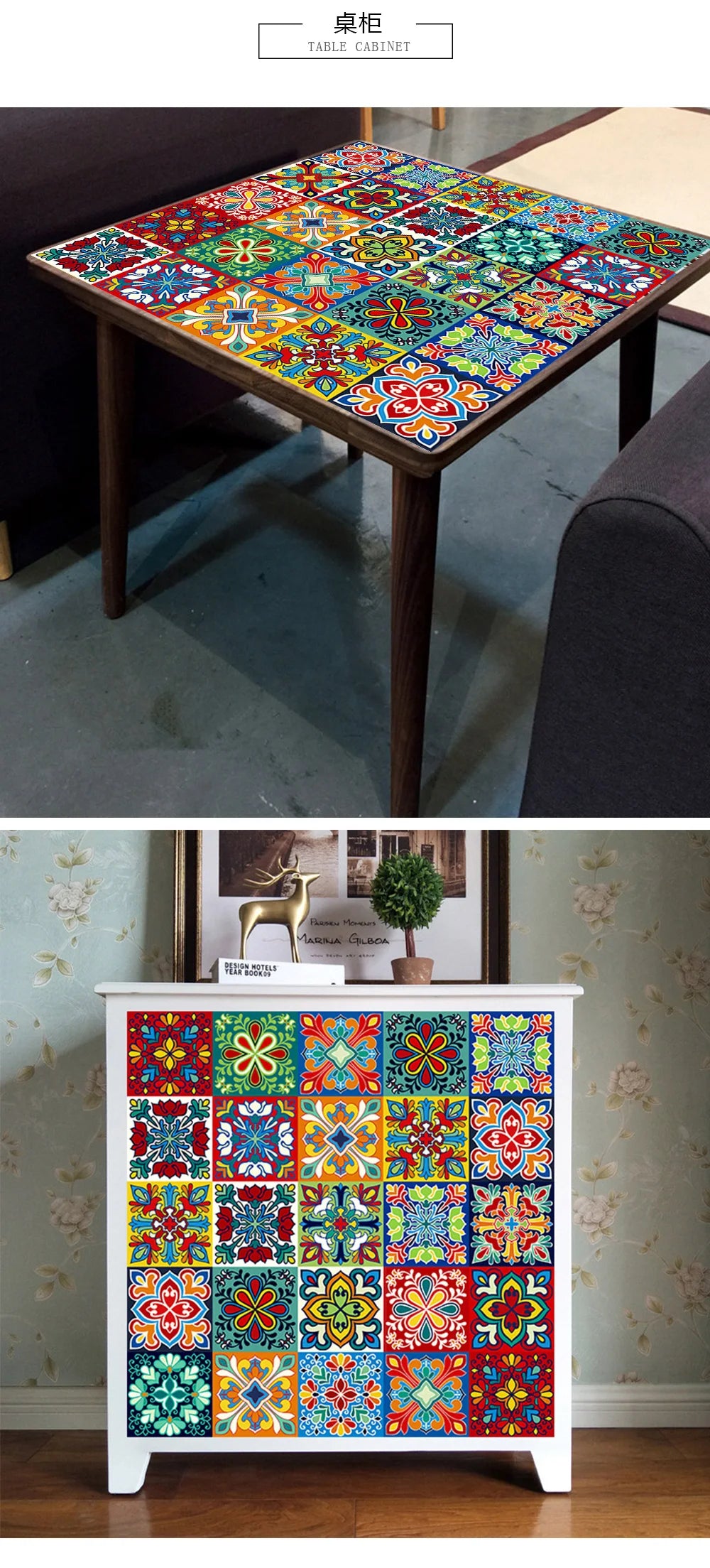 Colorful Pattern Ceramic Tiles Wall Sticker Tables Bathroom Kitchen Home Decor Wall Decals Waterproof Peel & Stick PVC Art Mural