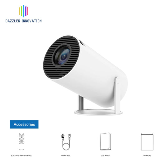 Bluetooth Speaker -Dazzler HY300 Projector 130-inch Mini Projector 4K Android Smart Bluetooth Wifi Portable Led Projector with HiFi Speaker
